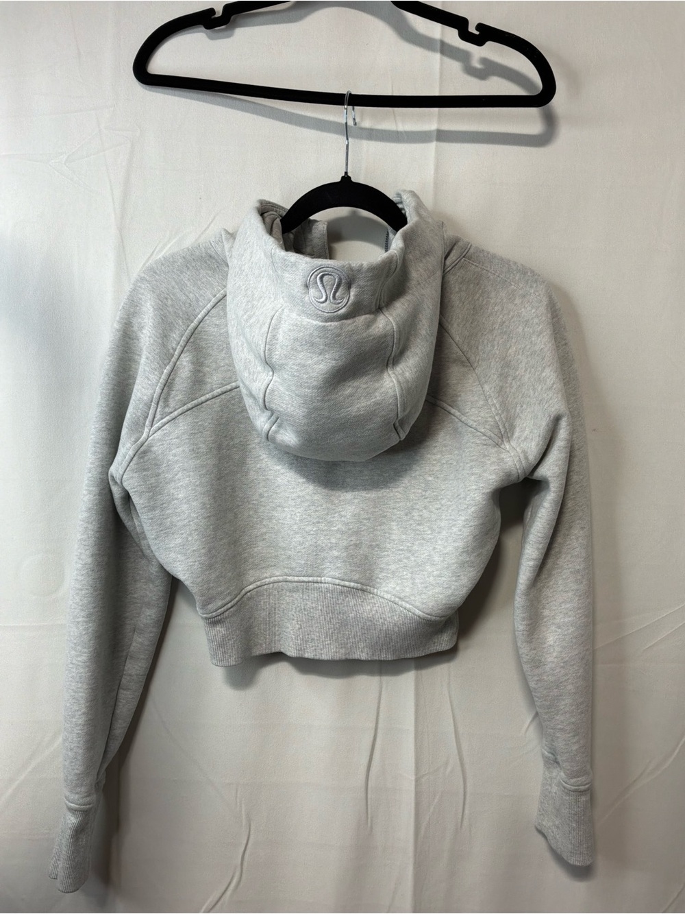 lululemon Heather Light Gray Cropped Hoodie with Embroidered Logo